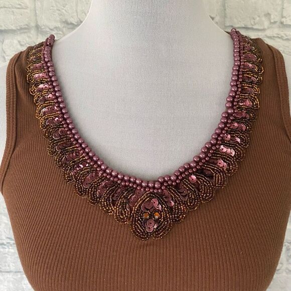 Forever 21 women L ribbed tank top w/sequin and beaded neckline - Picture 2 of 8